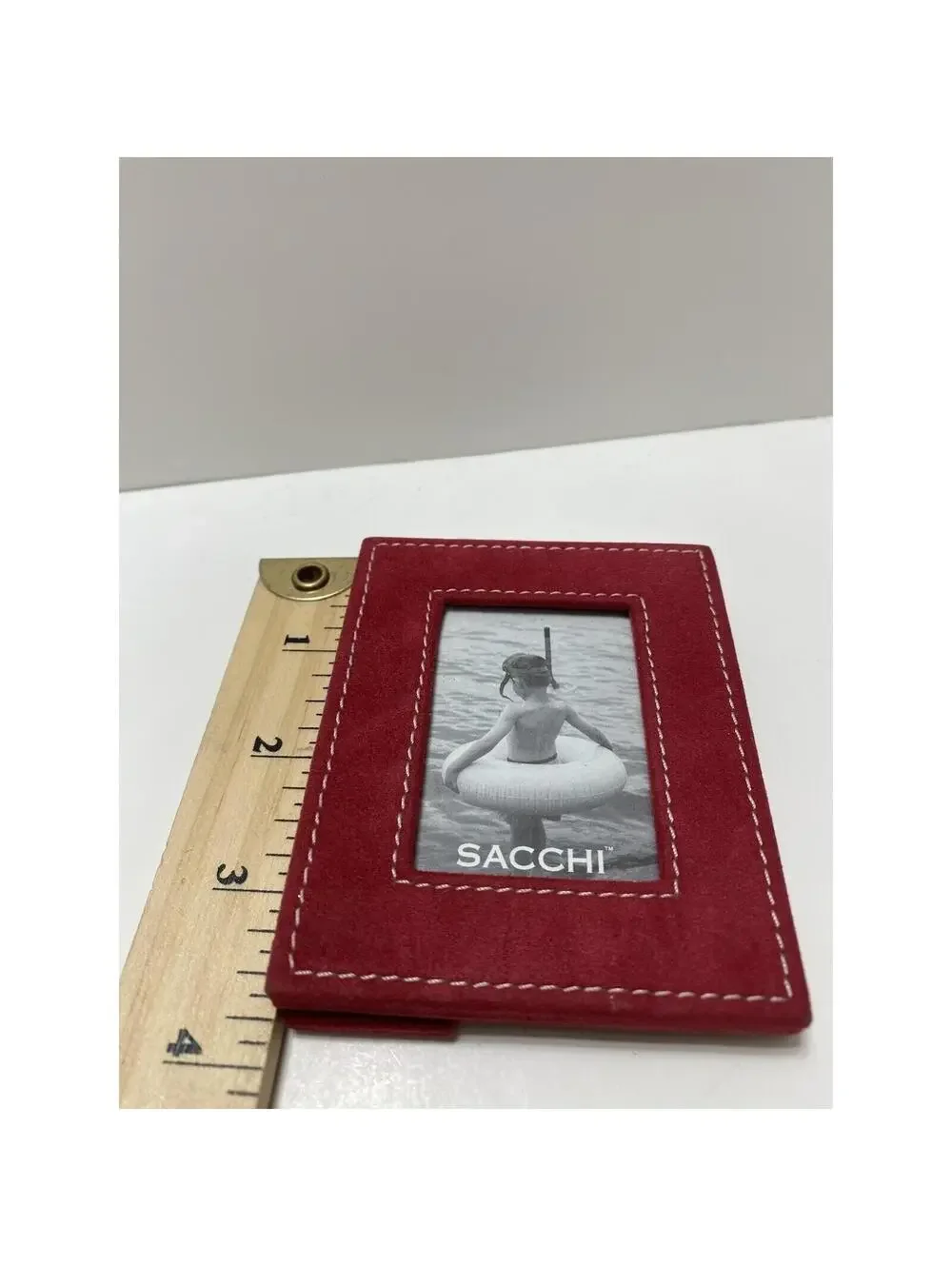 Small Red Photo Frame Felt Material Stich Border, 4in x 3in, SACCHU Brand New!
